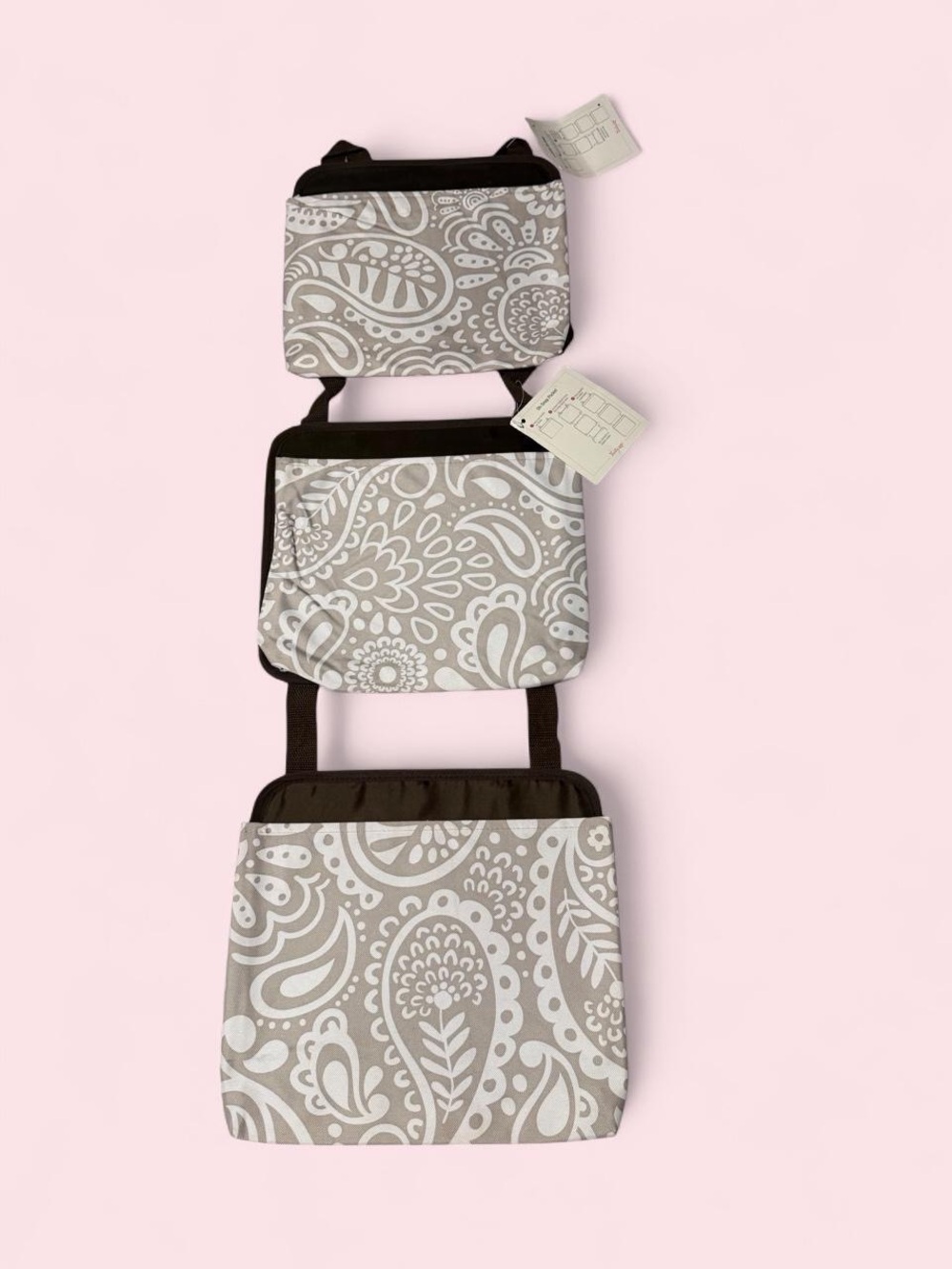 Tan Paisley Three-Pocket Hanging Organizer